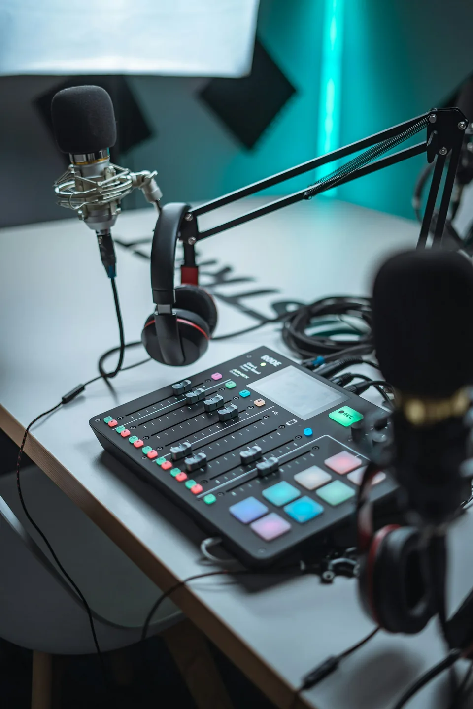 Ambiance d’enregistrement podcast — photographie d’illustration
